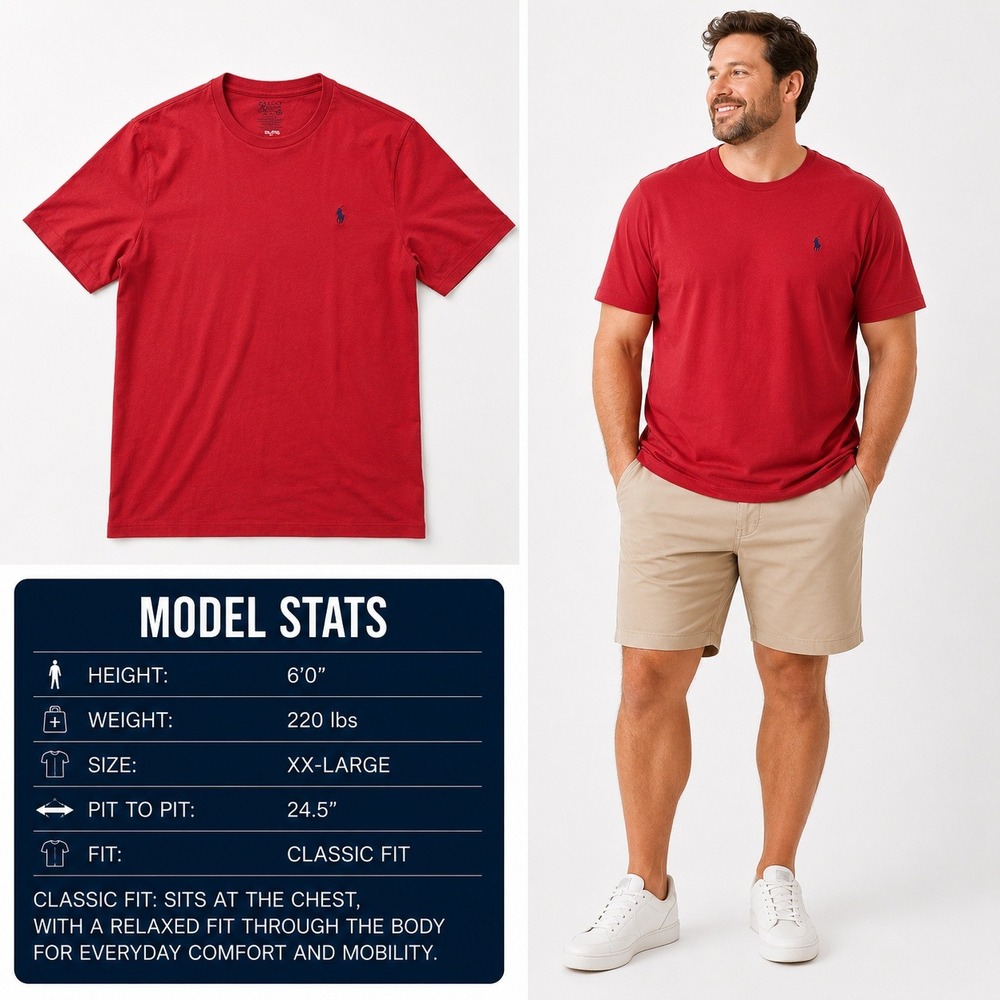 Polo Ralph Lauren Mens XXL Red Custom Fit Short Sleeve Cotton Pony Logo T-Shirt